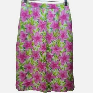 TALBOTS PINK LILLY FLORAL QUILTED ALL SILK PENCIL SKIRT WOMENS 8
